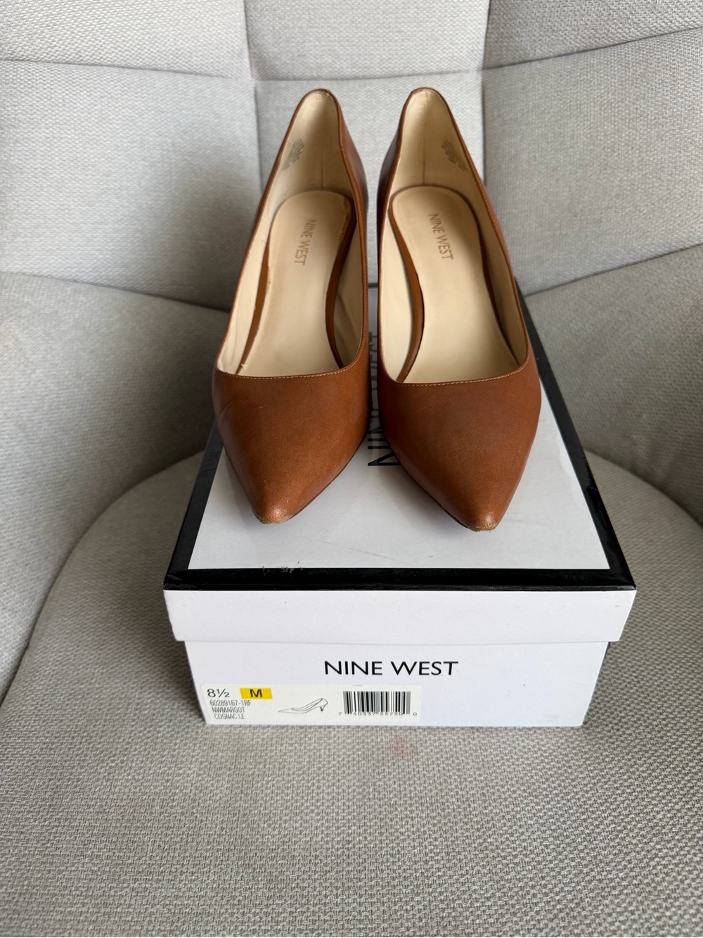Nine West Cognac Leather Pointed-Toe Kitten Heels - Picture 2 of 4